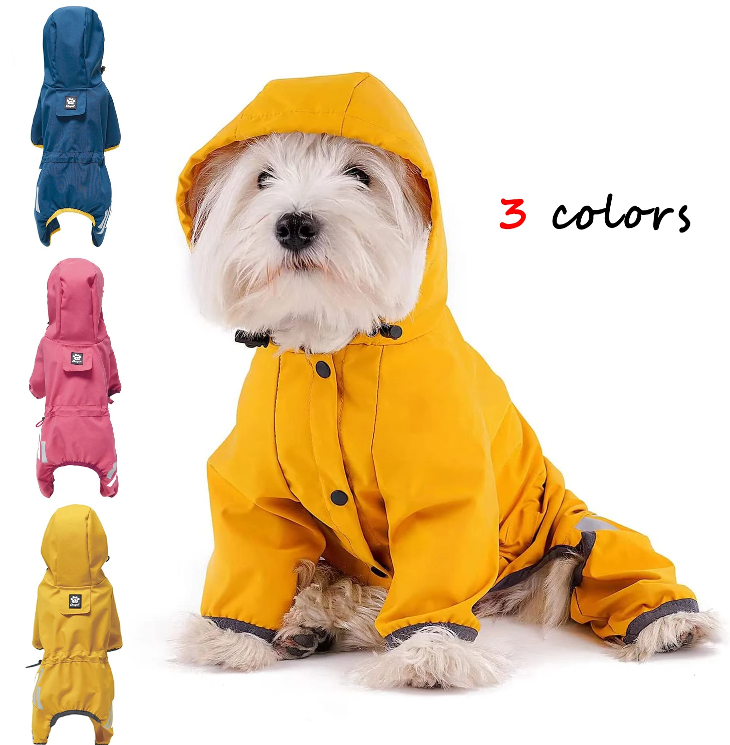 

Dog Raincoat with Hood for Puppy Small Medium Dogs Solid Puppy Clothes Reflective Pets Cats Outwear Four Legged Solid Jacket