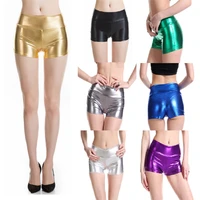 lady summer fake leather punk shorts mid waist bright shine party polo dance disco shorts woman silver green blue golden pant