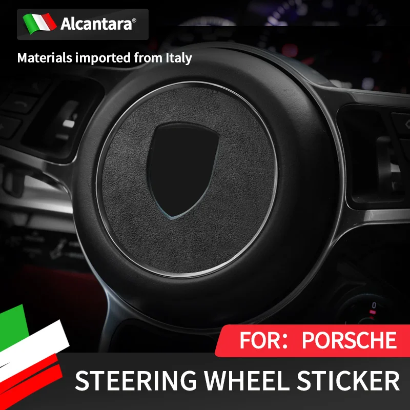 

Alcantara Car Styling Steering Wheel Center Label Sticker Decals for Porsche Panamera Macan Cayenne 718 911 Interior Accessories
