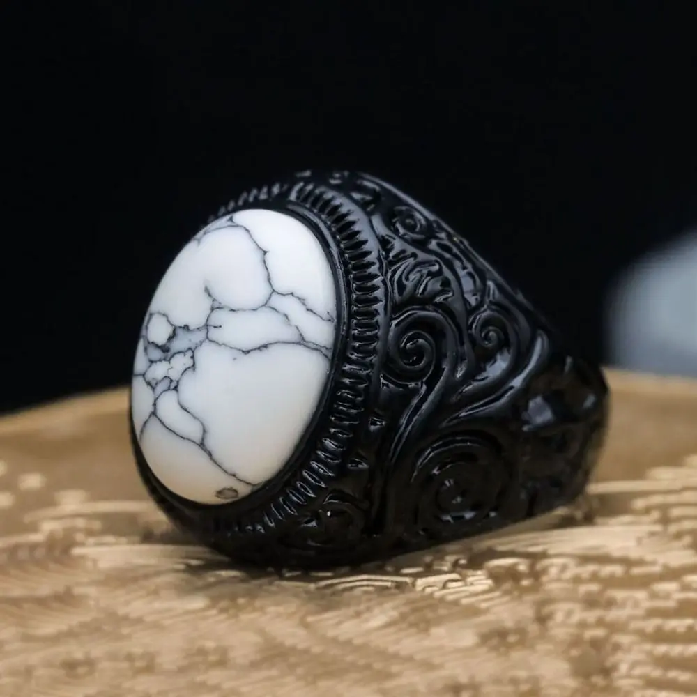 Личное панк-черное кольцо с гравировкой в этническом стиле черное тигровым