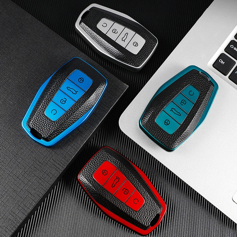 

TPU+Leather Car Key Cover Case Protect For Geely Coolray 2019-2020 Atlas Boyue NL3 Emgrand X7 EX7 SUV GT GC9 Borui Accessories