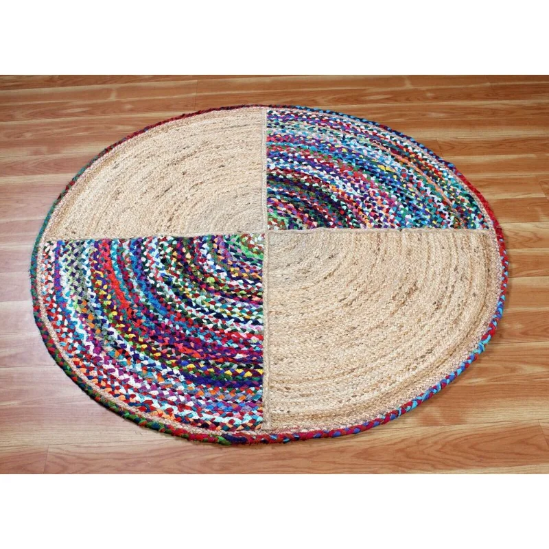 Rug 100% Natural Jute & Cotton Braided Style Carpet Modern Living Area Round Rug Prayer Mat Muslim