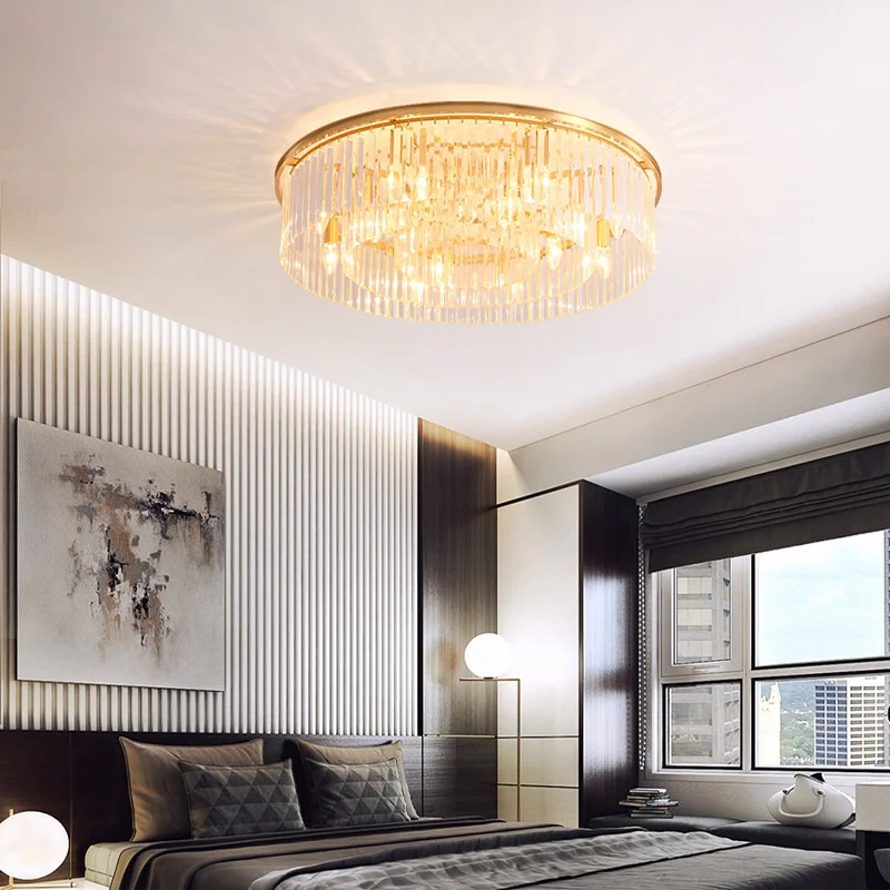 Хрустальная потолочная лампа в стиле пост-модерн современная простая медная для