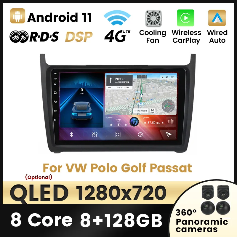 Автомагнитола 2 din для VW мультимедийный видеоплеер с навигацией 8G 128G Android 11 Polo Golf
