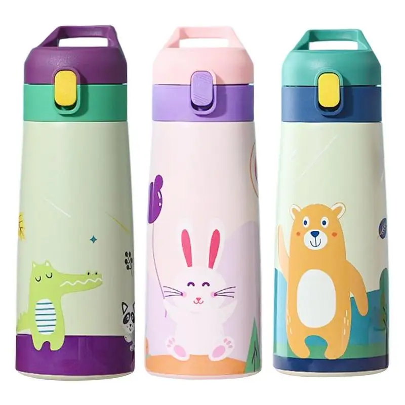 

Insulated Water Bottle With Straw Portable 500ml Kids Cute Thermos Mug Coffee Cup Water Bottle For Outdoor Sport Kitchen Tool
