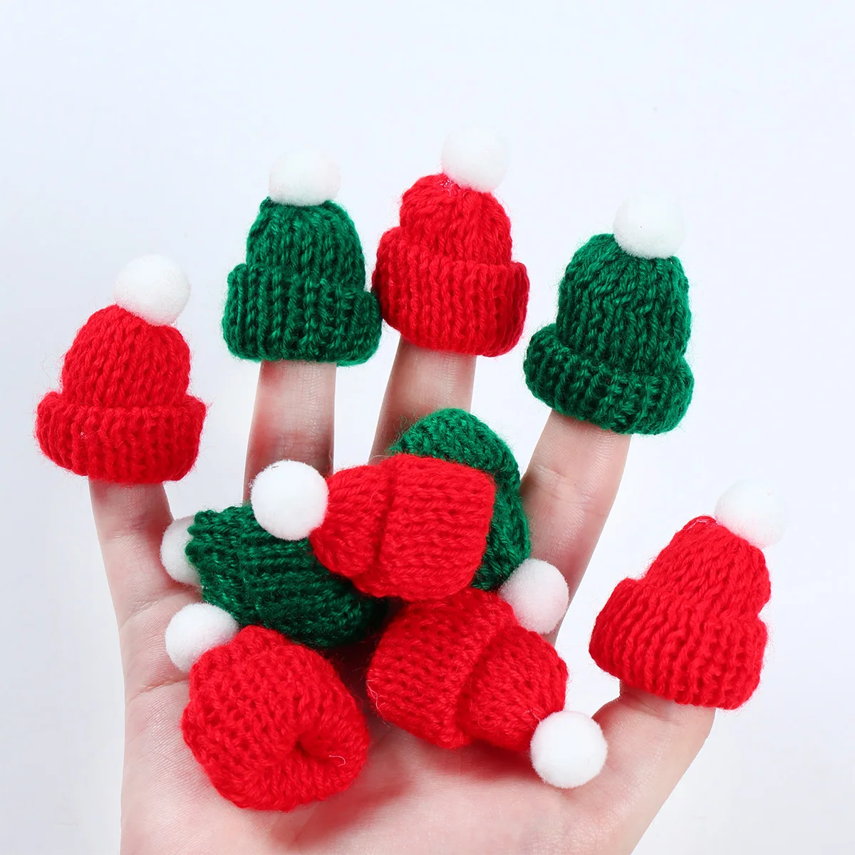 10Pcs Christmas Mini Finger Hat Santa Handmade DIY Wine Bottle Decor Knitted Hats Tree Ornament Xmas Party Favor 2024