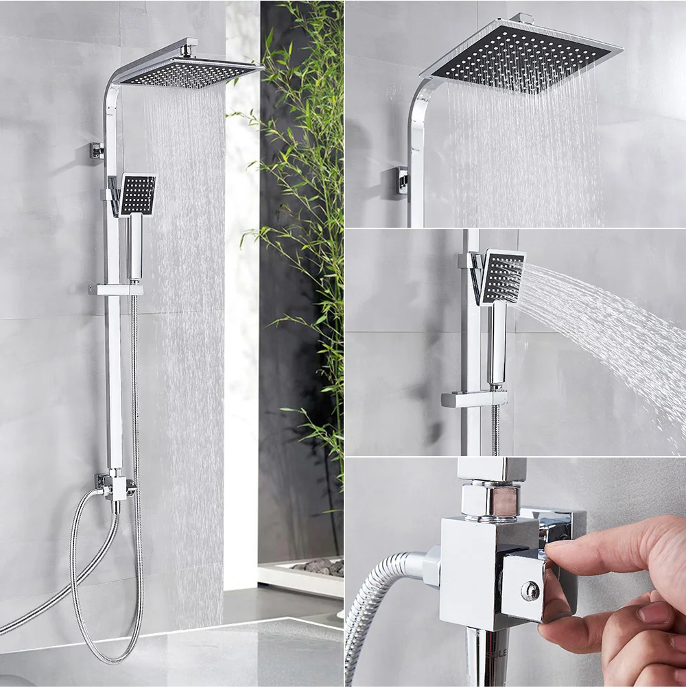 

Liftable Bathroom Chrome Rainfall Shower Set Wall Mounted Shower Pipe with Hand Shower Rain Bath Shower Tap Mixer Faucet