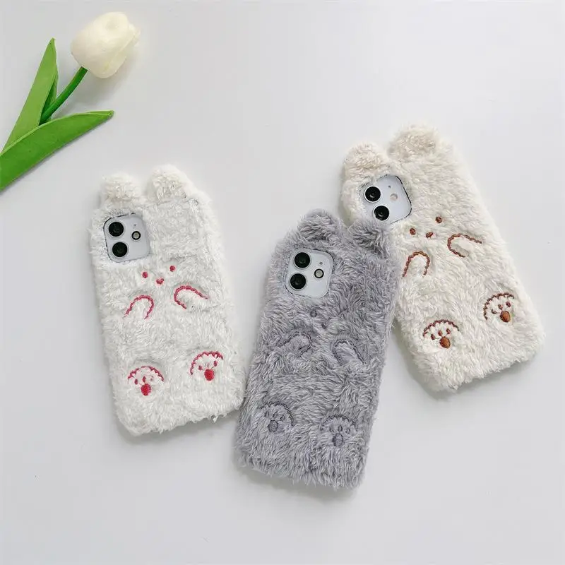 

Winter Cute Cartoon Plush Rabbit Mobile Phone Case For IPhone8 7 11 12 13 Pro Max X XS Max XR Plus SE2 SE3 7Plus MINI