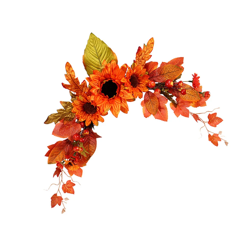 

Autumn Door Hanging Imitated Wreath Thanksgiving Prop Fall Garland Pendant Festival Wall Decorative Wooden Sunflower