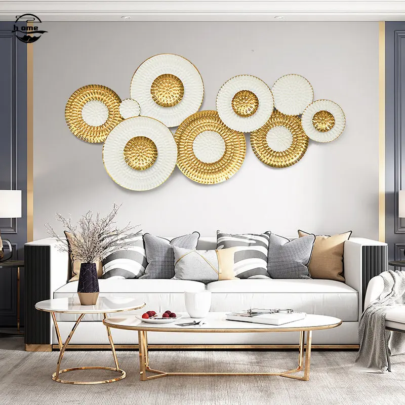 

Light Luxury Round Sofa Backdrop Decoration Metal Mural Modern Creative Iron Art Wall Hanging for Home Living Room Restaurant