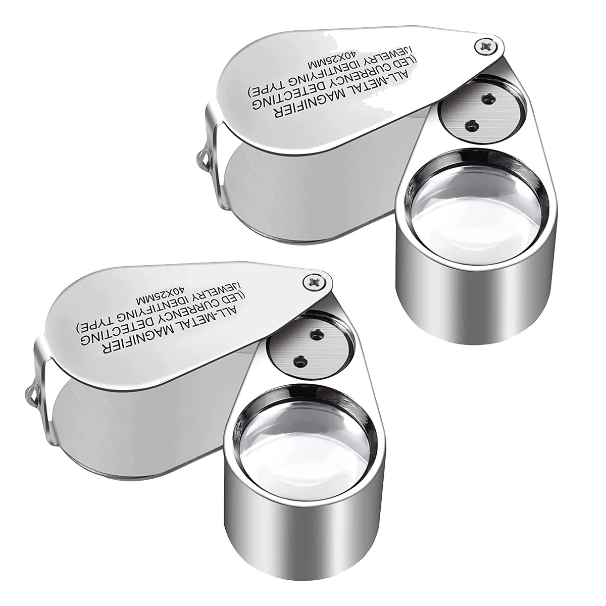 

2 Pack 40X Full Metal Illuminated Jewelry Loop Magnifier, Pocket Folding Magnifying Glass Jewelers Eye Loupe