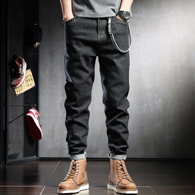 

2022 New Men Jeans Fashion Baggy Straight Leg Pants Black Blue Jean Streetwear Casual Denim Trousers
