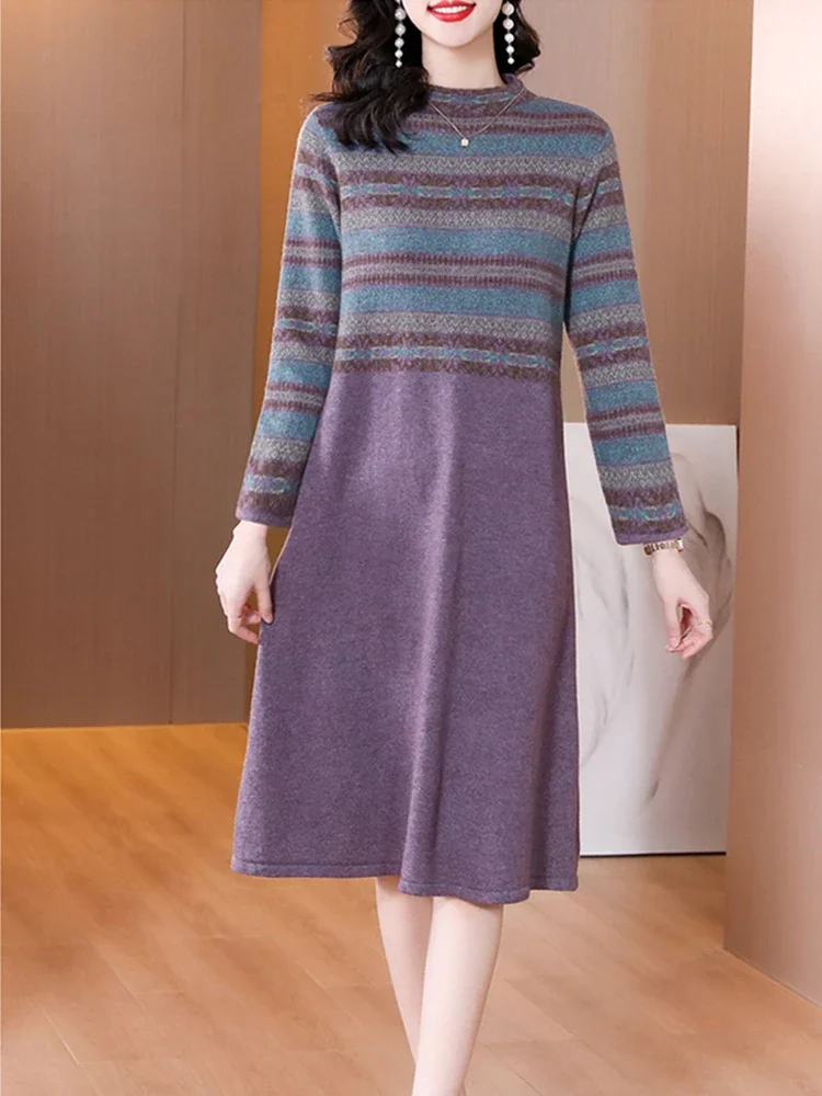 Новинка 2024 осенне-зимнее женское свободное платье-свитер длиной до колена с