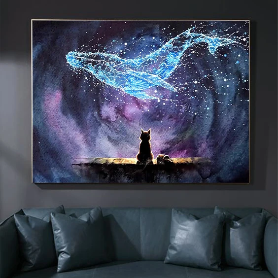 Мозаика с китами алмазная живопись история Кита и кошки Алмазная мозаика