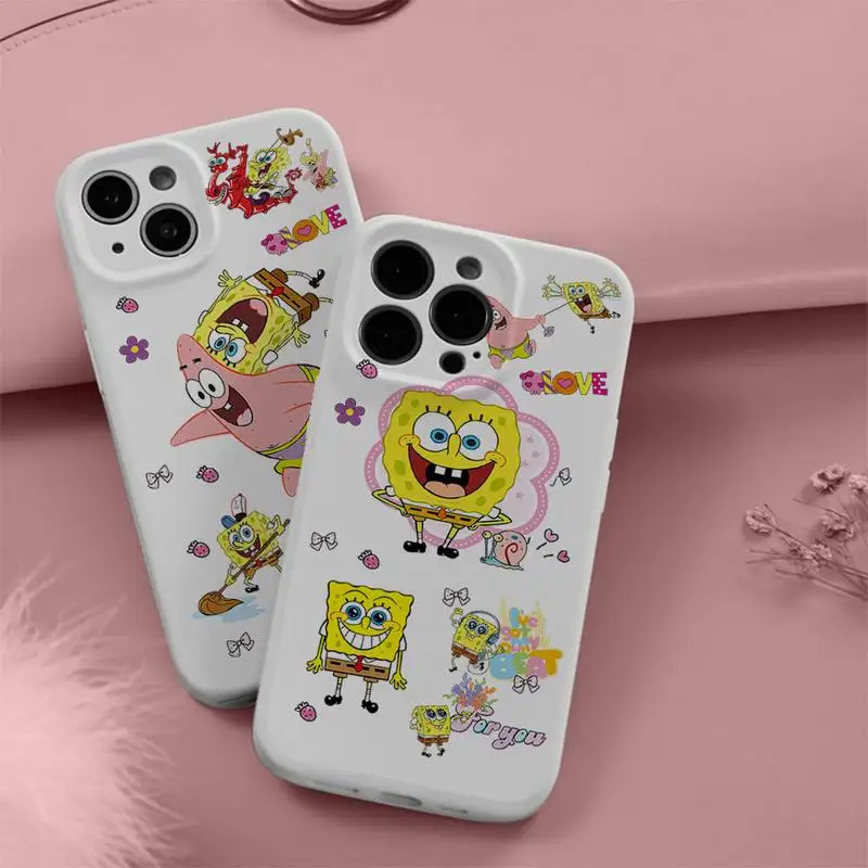 Bandai чехол для телефона Губка Боб PatrickStar Kawaii IPhone 13 12 11 Pro Max Mini Xs X Xr 6 6s 7 8 Plus белый