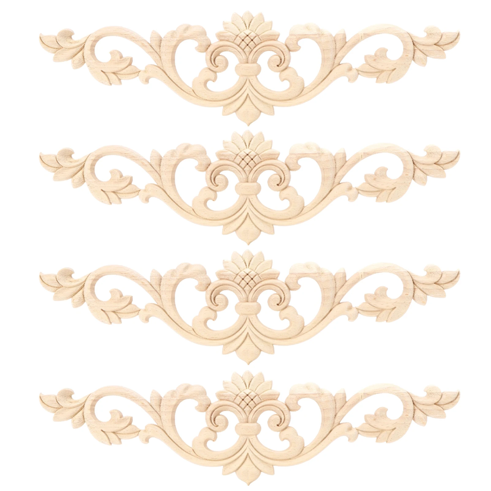 

4Pcs Unpainted Wood Carved Applique Beautiful Carving Decal Garden Fence Furniture Decor 30x8cm