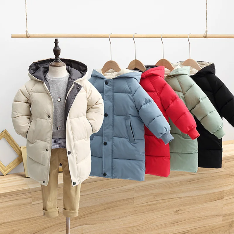

Boys Girls Down Coats Winter Cotton Padded Parka & Coats Thicken Warm Long Jackets Toddler Kids Outerwear Children Clothes 2-8T