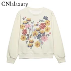 CNlalaxury 2022, женские модные повседневные флисовые свитшоты с цветочной вышивкой, Женские базовые толстовки с длинным рукавом, шикарные пуловеры, топы