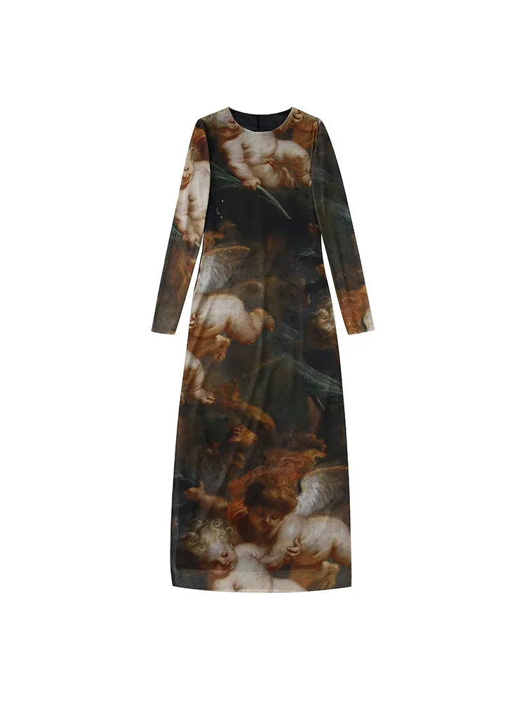 

Женское платье средней длины BM & MD & ZA, винтажное Тюлевое платье с длинным рукавом и принтом, модель 0264848, 2022