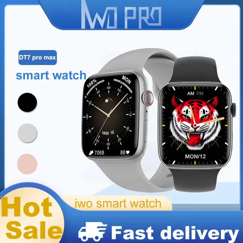 

Смарт-часы IWO DT7 PRO Max, 1,95 дюймов, из нержавеющей стали, большой экран HD, NFC, Bluetooth, звонки, Беспроводная зарядка, пульсометр, Pk w57, w27