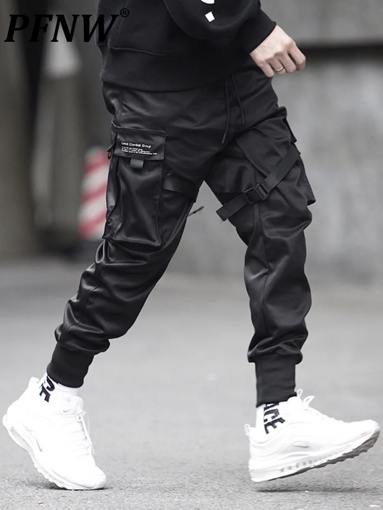 

Брюки-карго PFNW мужские, функциональная одежда, однотонные черные уличные брюки в стиле сафари, с эластичным поясом, на осень, 12A0935