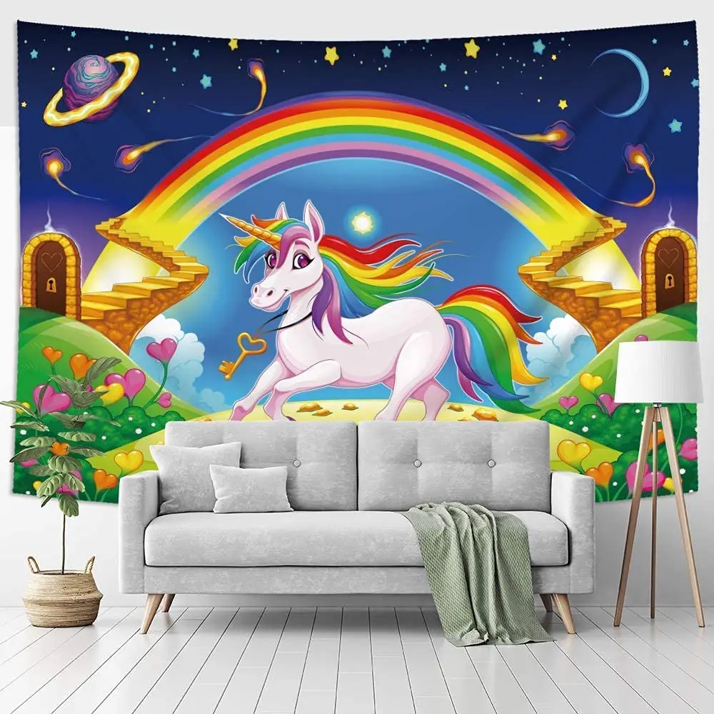 

Гобелен в виде мультяшного единорога, гобелен в стиле аниме, радуга, настенный гобелен для спальни, гобелен в виде единорога для девочек-подростков, большой постер