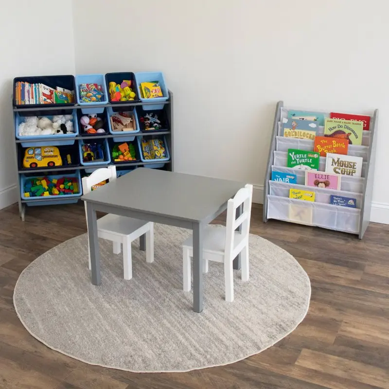 

Charming Toy Storage Organizer with 16 Durable Blue Plastic Containers - Perfect for Playroom and Bedroom Decluttering.