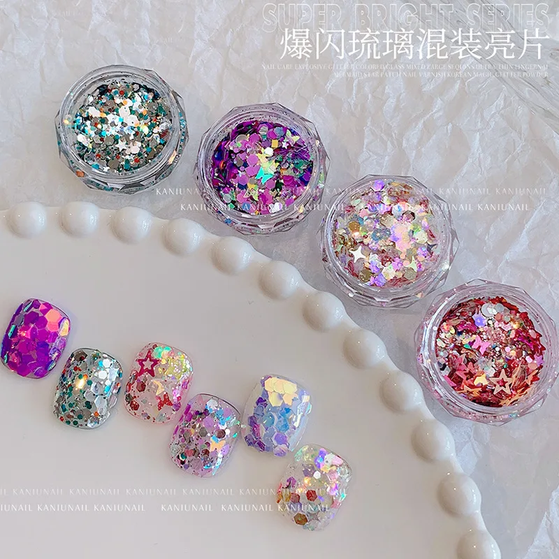 

1box Mix Nail Sequins(Star,Butterfly,Chunky,Heart)Enhancement Sparkling Outfit Sequin Ultra-Thin Mermaid Starlight GlitterDecors
