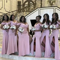 pink bridesmaid dresses spaghetti side slit mermaid bridesmaid dresses floor length silk satin wedding party bridesmaid gowns