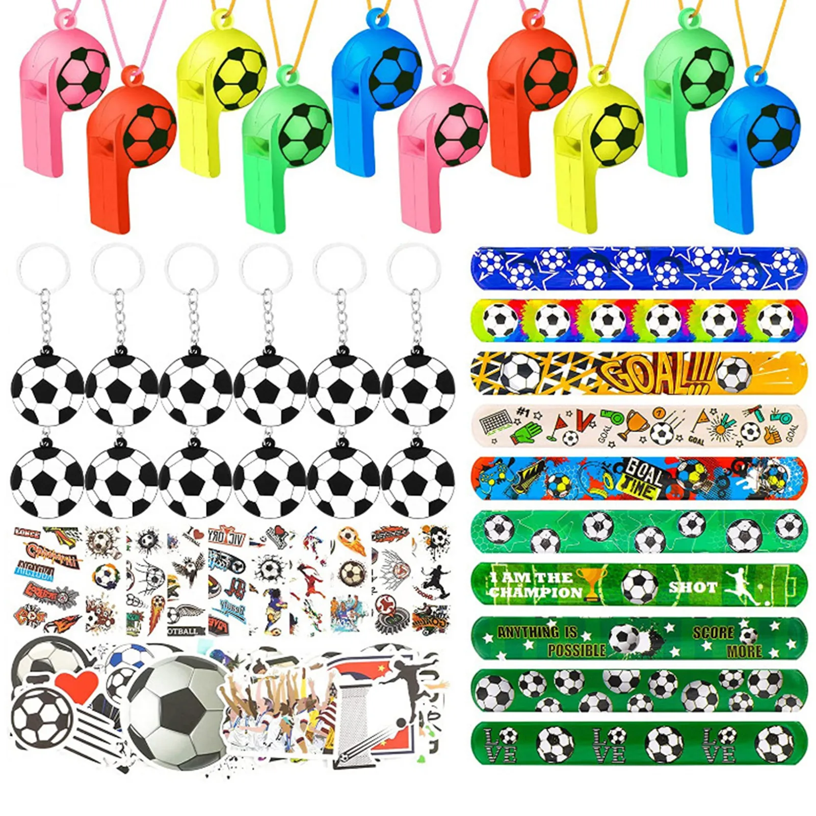 

96pcs Soccer Party Favors Set European Cup Soccer Themed Party Favors Soccer Toys DIY Key Rings Stickers Rings Cheer Set For