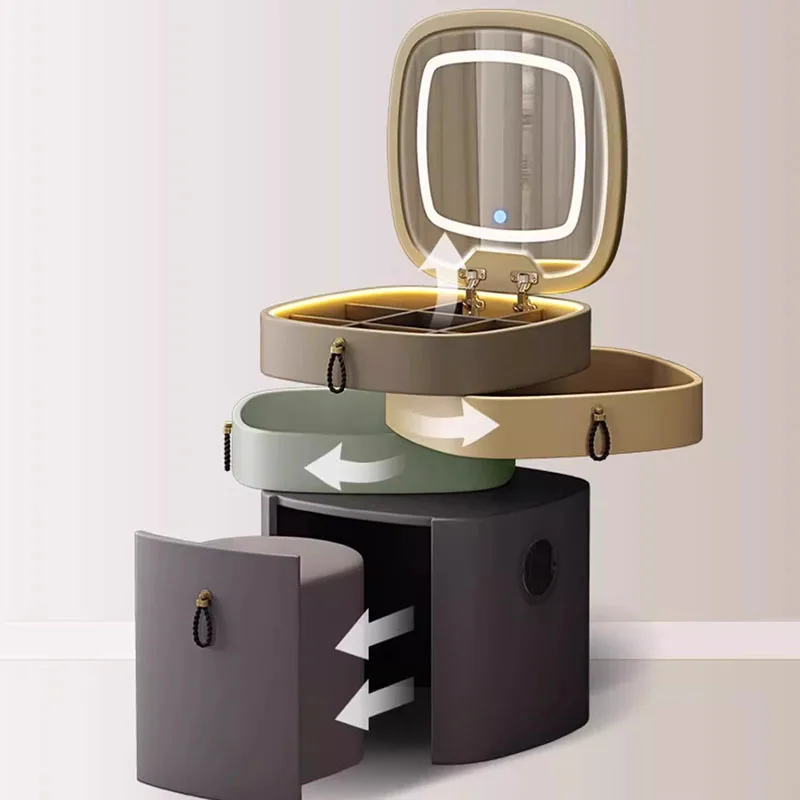 

Роскошное косметическое кресло для туалетного столика, Круглый классический зеркальный современный туалетный столик для хранения, женская модная мебель для спальни