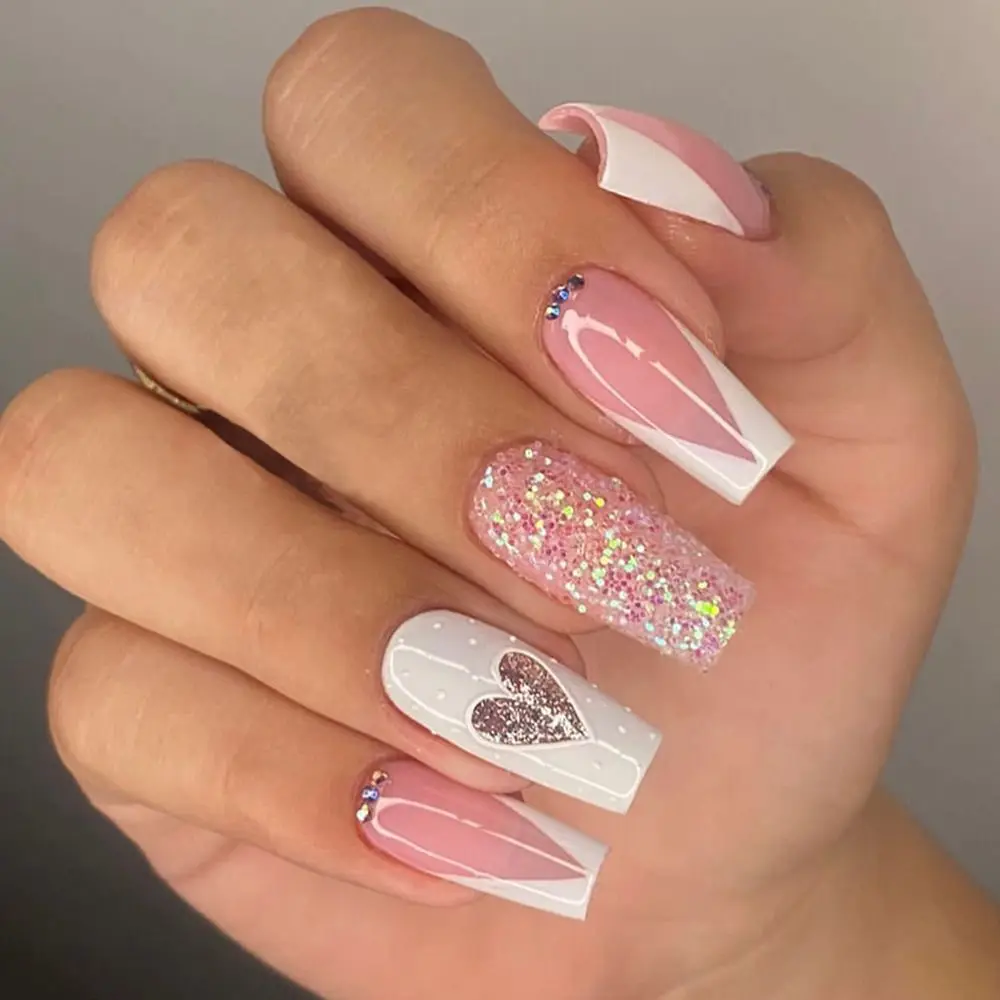 

Detachable DIY Full Cover Press on Nails Wearable Medium Length Square Head Fake Nails T-shape