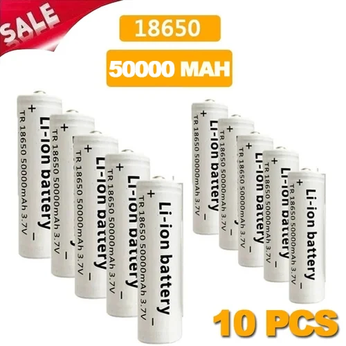 

2023 Hot 18650 Battery 50000mAh Consumer Electronics 3.7V Rechargeable Lithium Ion Battery for LED Flashlight Electronic Product