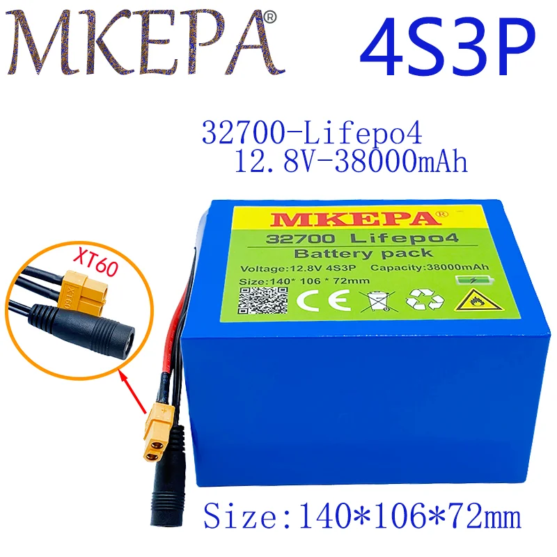 32700 Lifepo4 Battery Pack 4S3P 12.8V 38Ah 4S 40A 100A Balanced BMS for Electric Boat and Uninterrupted Power Supply 12V