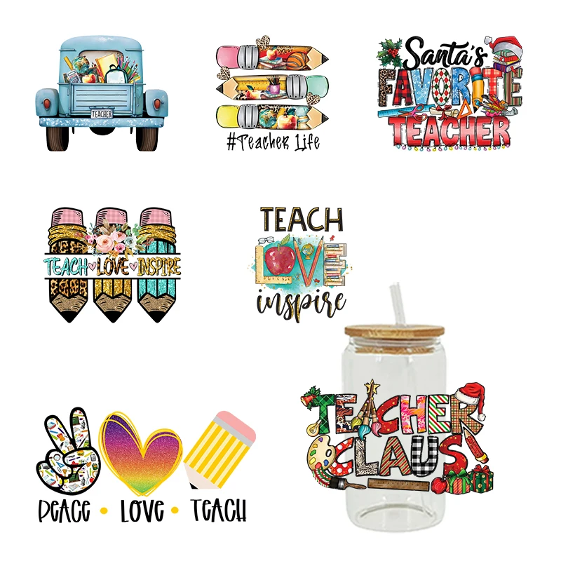 УФ DTF переводная наклейка учить мир любовь для 16 унций Libbey очки обертывания бутылки чашки могут DIY водонепроницаемые пользовательские наклейки D3305