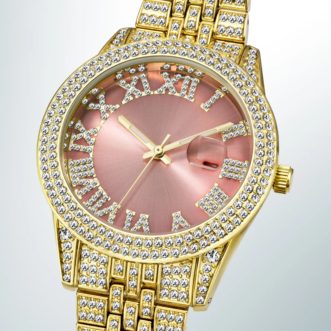 Ladies Pink Watches Gold Diamond Stylish Brand Luxury Women Wristwatches Hot Style Elegnat Party Dress Watch Waterproof  Gift
