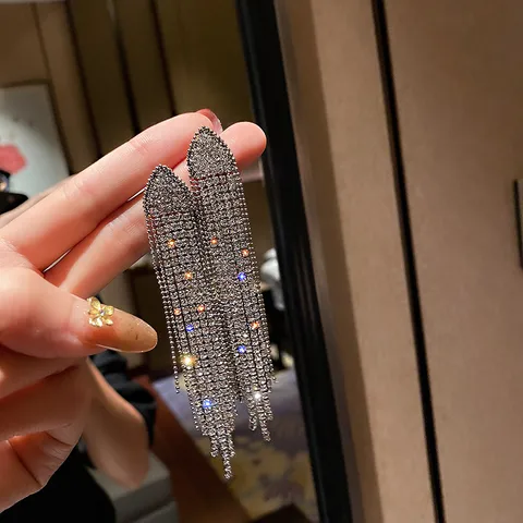 FYUAN треугольные геометрические серьги с кристаллами для женщин, бижутерия, длинные висячие серьги с кисточками, эффектные ювелирные изделия