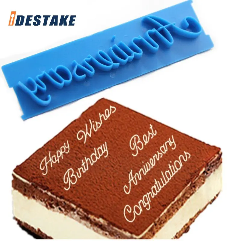 

Cake Decorating Molds Handwritten Phrase Letter Fondant Biscuit Mould 6Pcs Cookies Stencil DIY Concave-Convex Embossing Mold