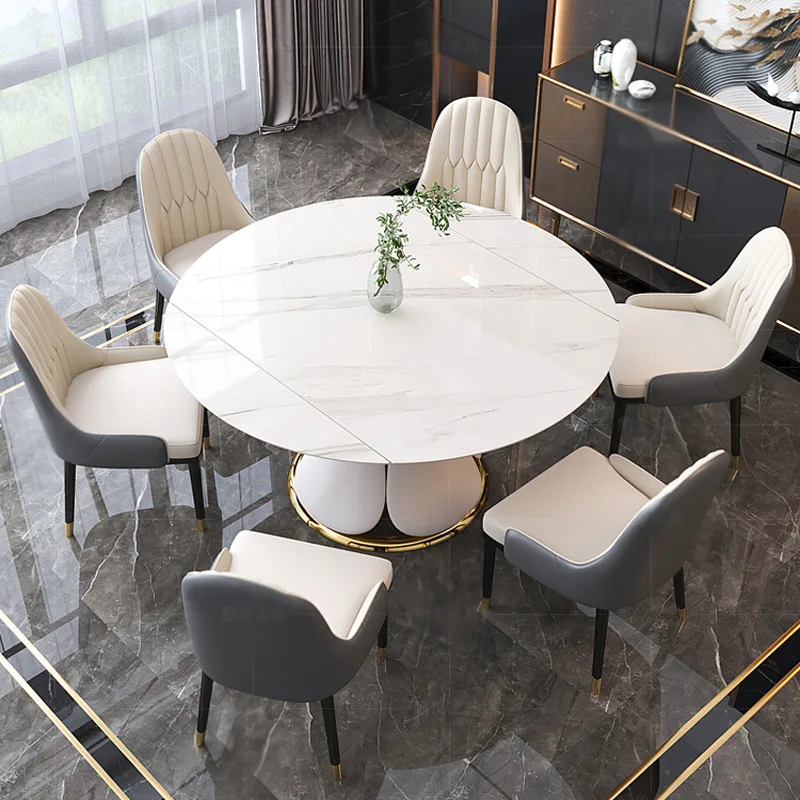 

Rock plate dining table light luxury light modern simple household lotus table rotatable plate to round table dining table