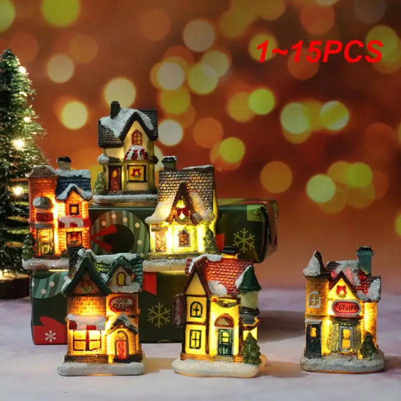 

1~15PCS Christmas Light House Village Christmas Decorations For Home Xmas Gifts Christmas Ornaments New Year 2023 Natale Navidad