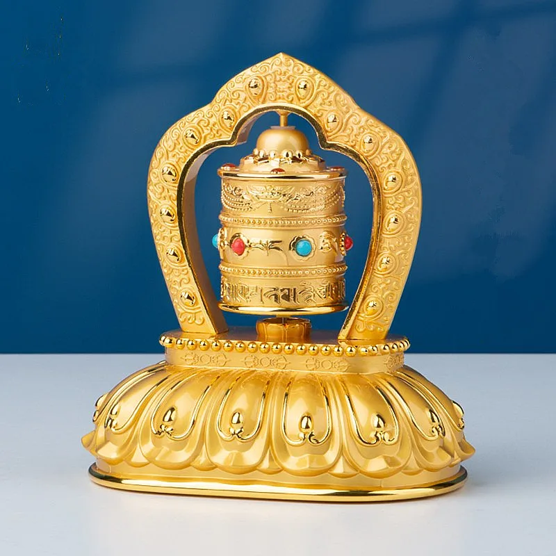 

11cm Gold Solar Prayer Wheel,Tibetan Decorations, Buddhist Six Words Ceremonial Auspicious Scriptures Car Decorative Ornamen