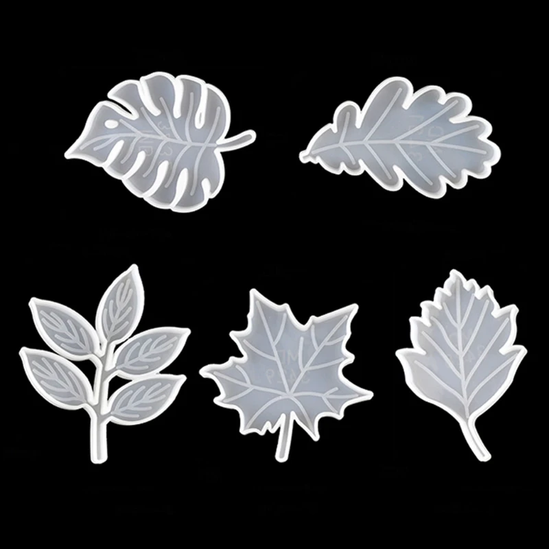 

E0BF 5 Pcs Leaves Pattern Silicone Moulds Maple Leaf Mat Resin Molds