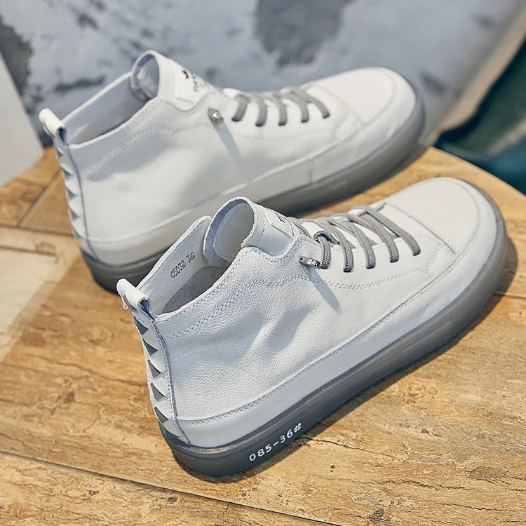 

Women Genuine Leather Sneakers Spring High-top Casual Shoes Autumn First Layer Cowhide Ladies High Top Vulcanized Shoes