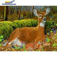 photocustom oil painting by numbers deer diy frame pictures by number animals paint on canvas diy home decoration