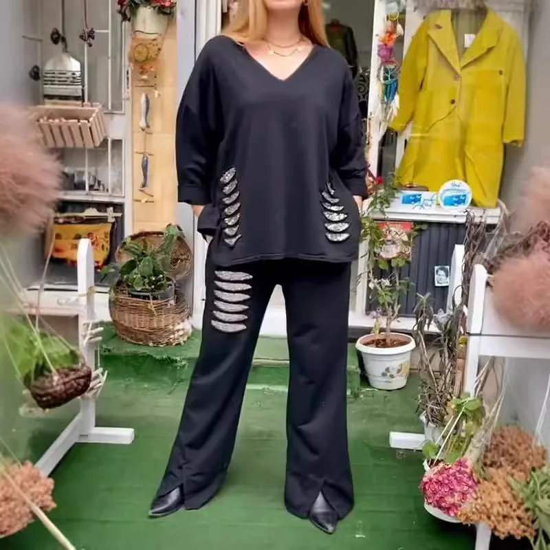 Однотонный повседневный хлопково-льняной костюм для женщин свободный топ с