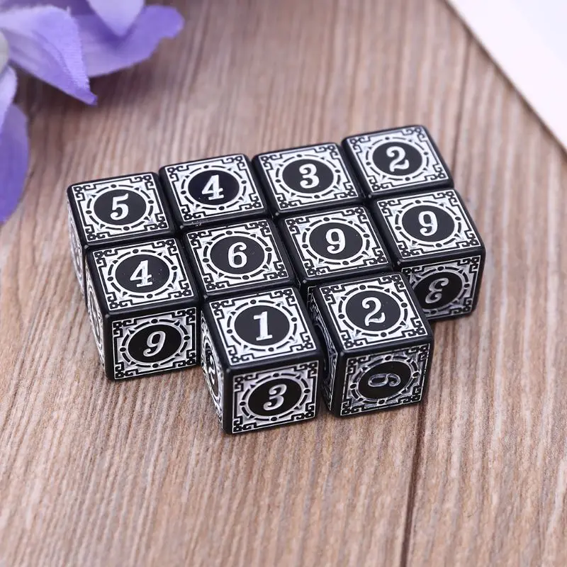 

10 шт., шестигранные кости с квадратными краями, D6