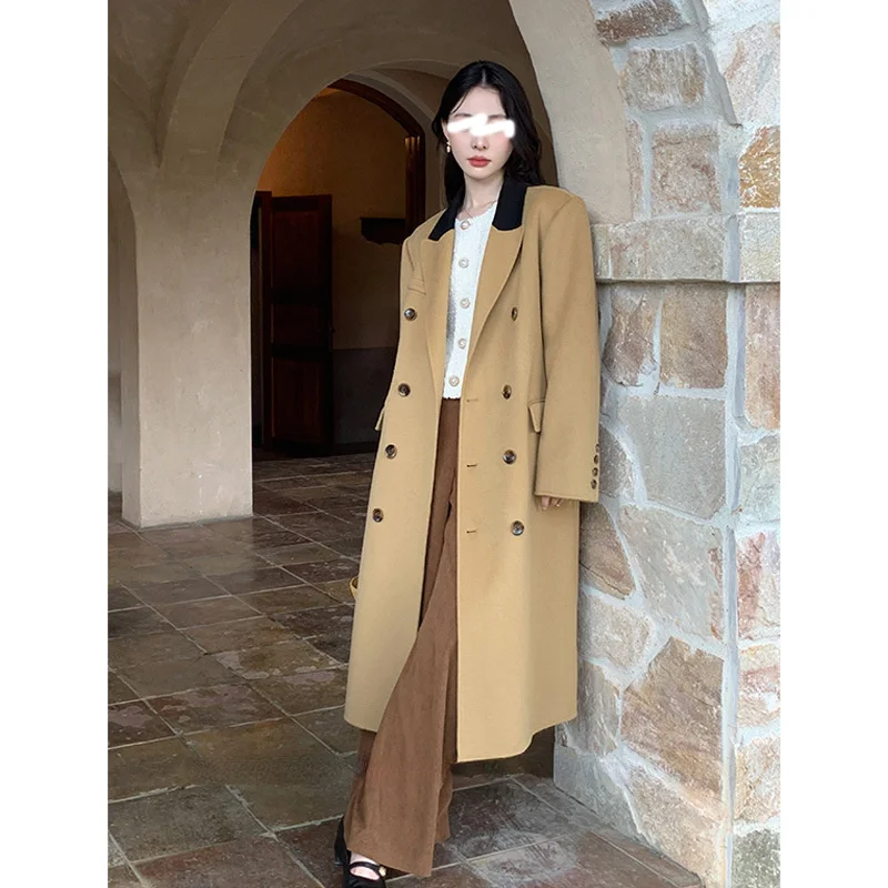 

2022 Autumn And Winter New Hepburn Fashion Temperament Goddess Fan All-match Lace-up Double-breasted Woolen Coat Women