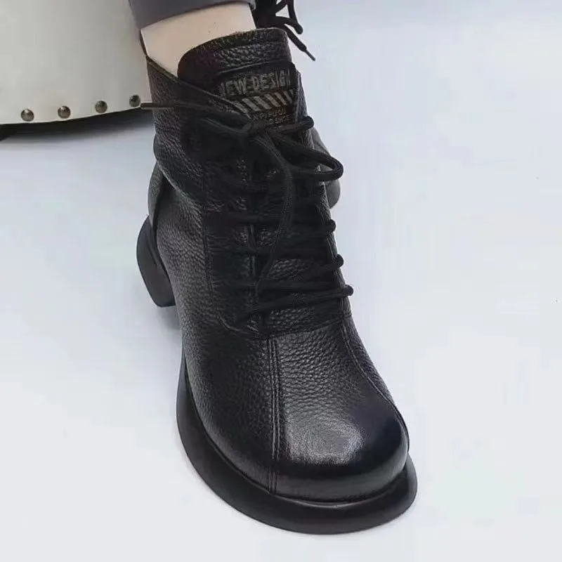 

Pu Mid Heel (3-5Cm) Solid Color Thickened Rubber Artificial Short Fleece Square Heel Short Boots