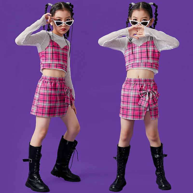 

Teenage Girls Clothing Dancer Outfit Plaid Streetwear Cheerleader Costume Hip Hop Clothes Jazz Dancewear Stage Costume DL9877