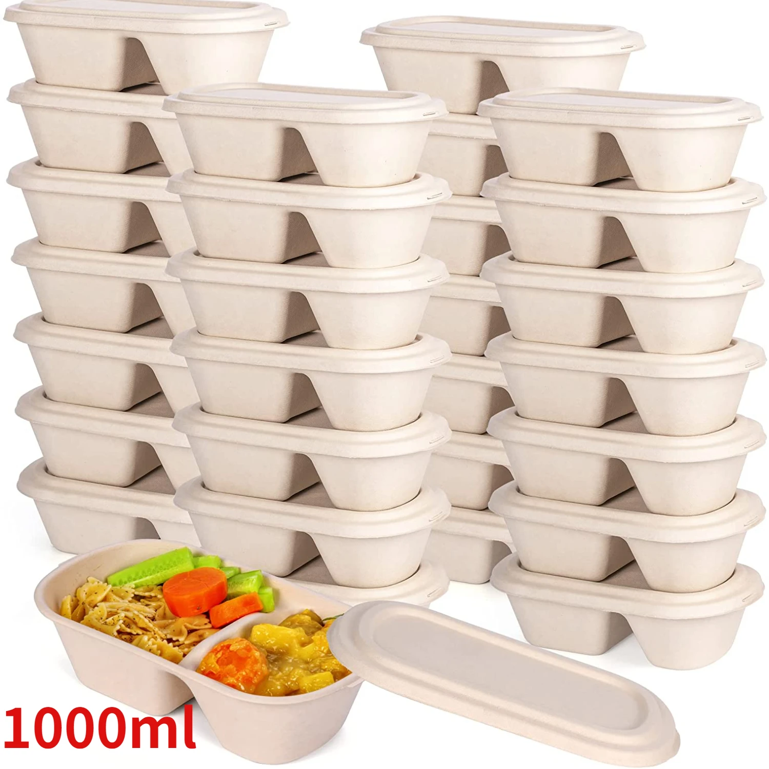 

10/20/30Pcs 1000ml Disposable Lunch Box Biodegradable Bento Lunchbox Food Container Fruit Burger Sugar Cane Pulp Takeaway Box